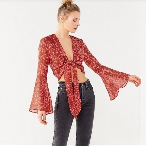 Urban Outfitters Tops - Urban Outfitters Tie Front Cropped Orange Star Blouse Sz M